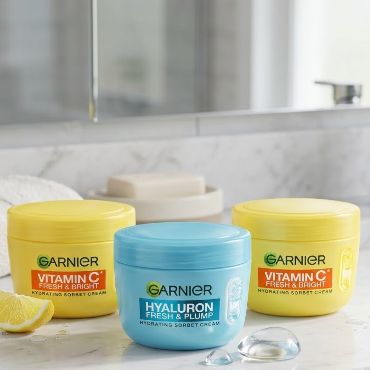 Garnier Sorbet Cream, 2x Vitamin C + 1x Salicylic and Hyaluron, 3 x 85ml