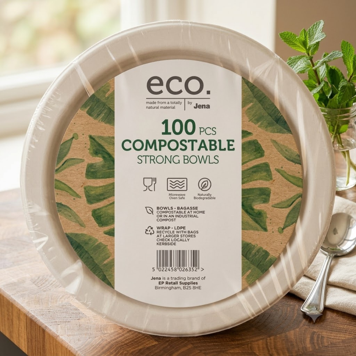 Jena Eco Compostable Strong Bowls, 100 Pack