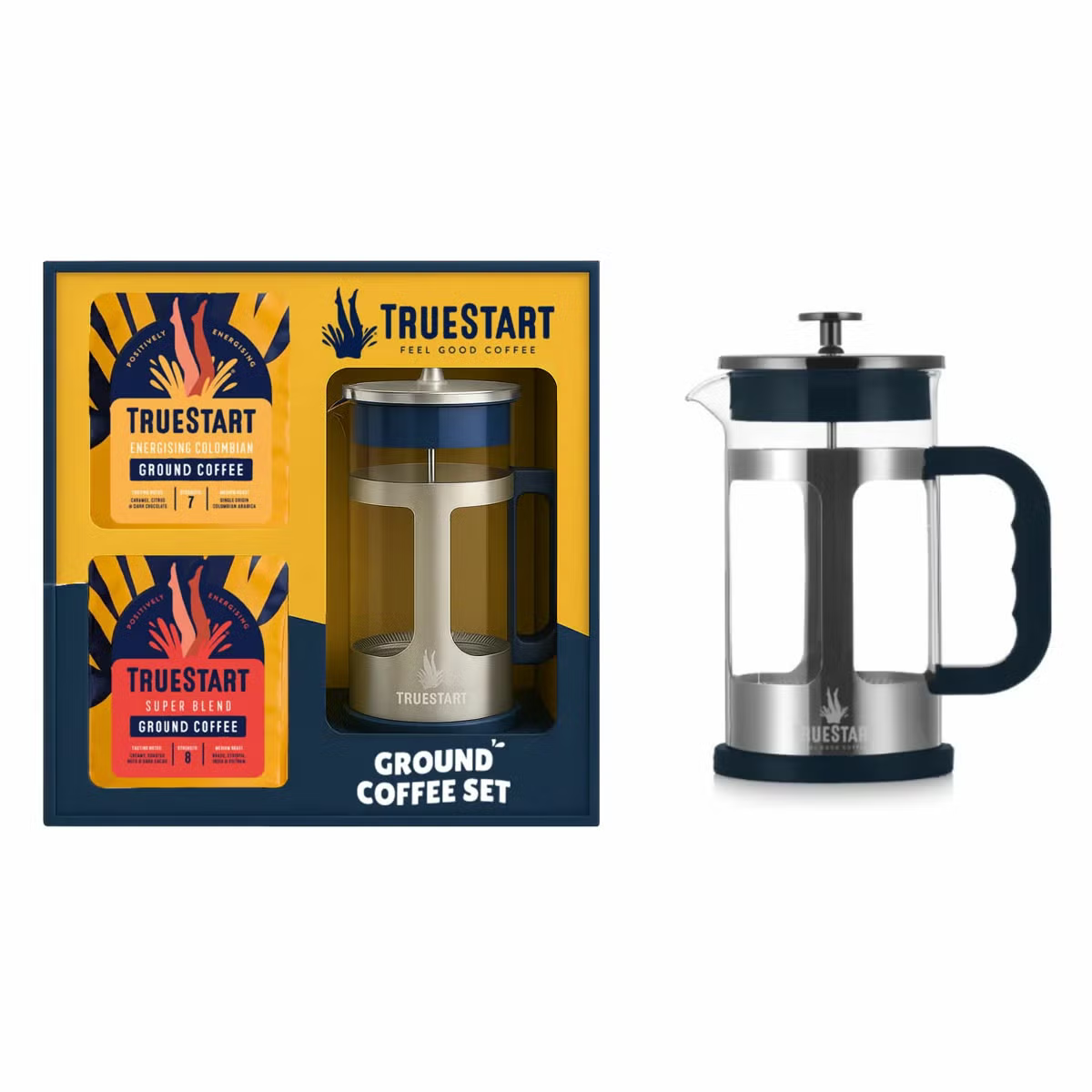 Truestart Cafetiere & Ground Coffee Set in Blue