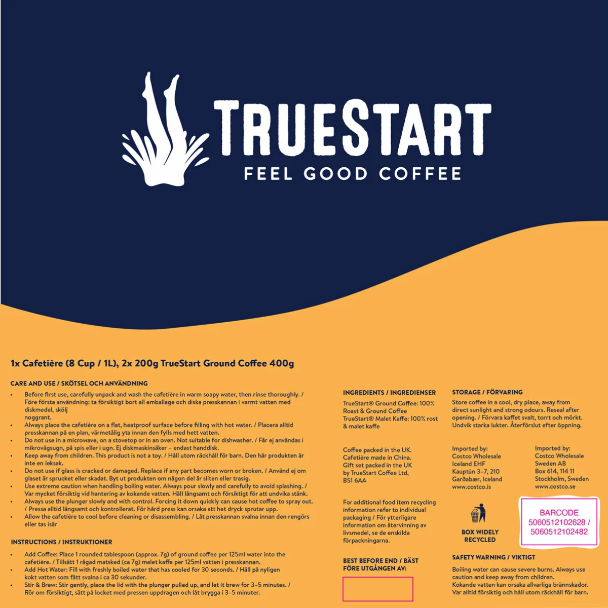 Truestart Cafetiere & Ground Coffee Set in Blue