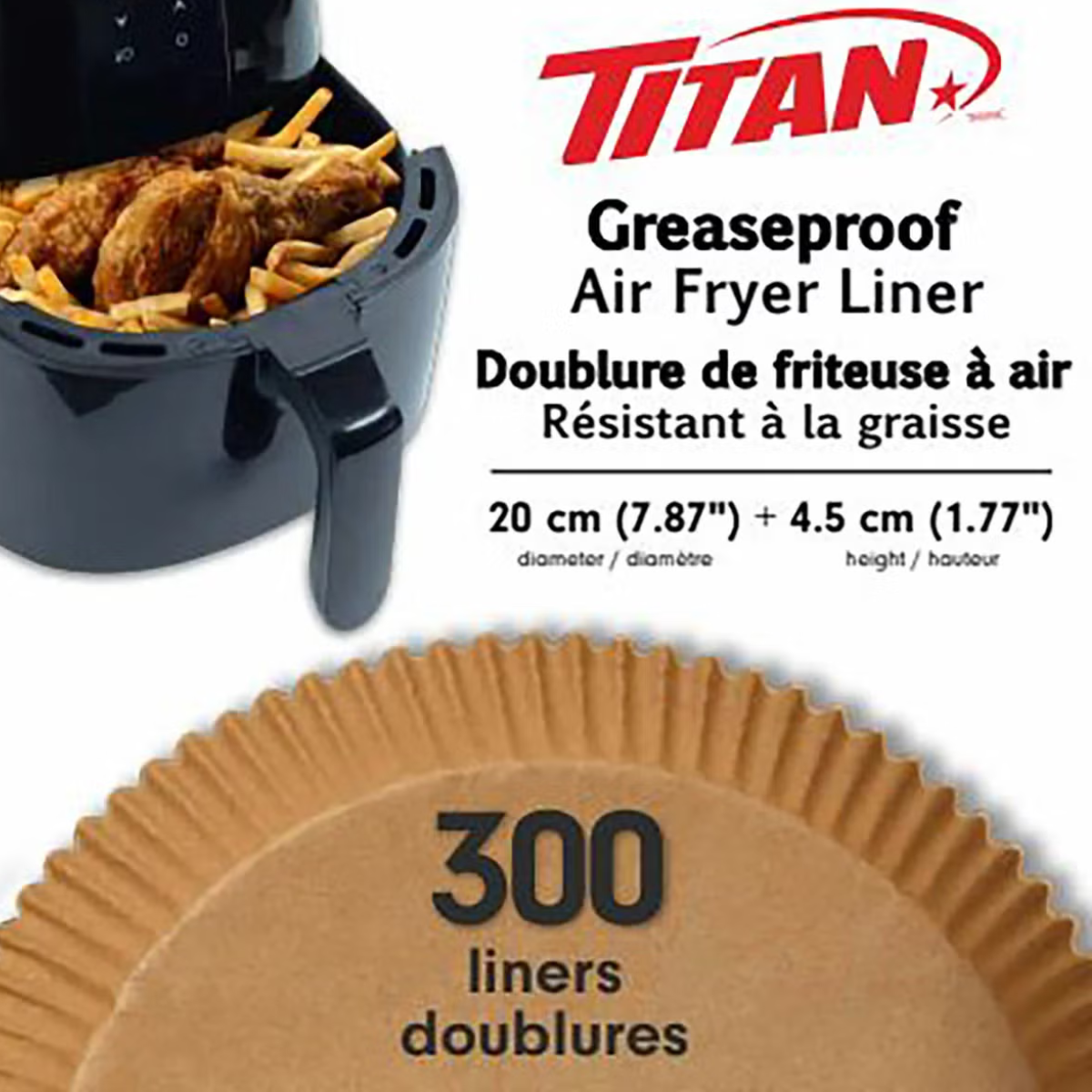 Titan Air Fryer Liner 20cm, 300 Pack