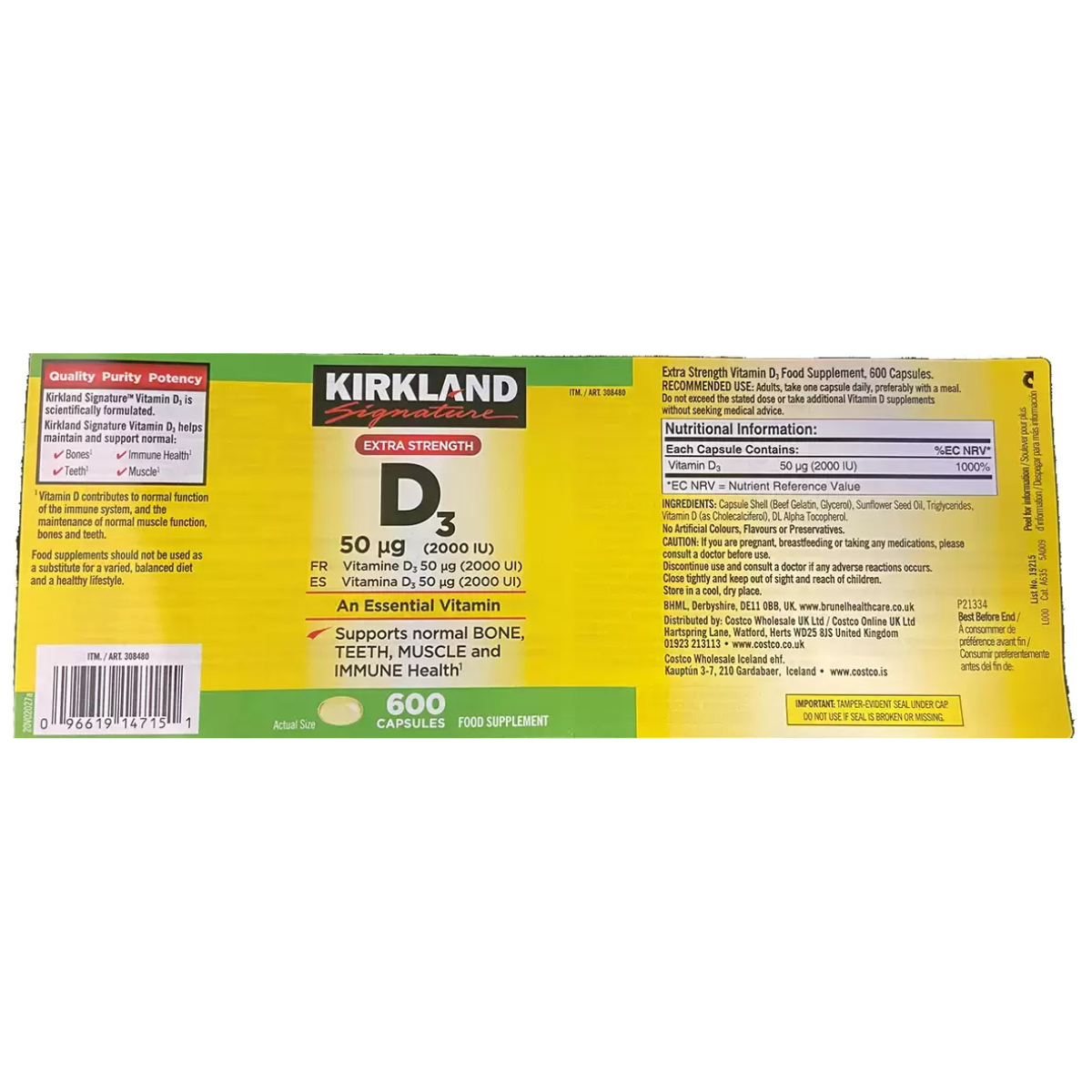 Kirkland Signature Vitamin D3 2000IU, 600 Count