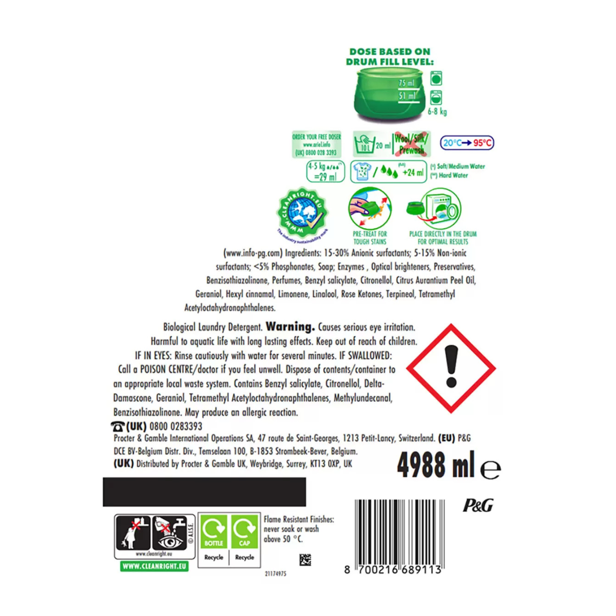 Ariel Laundry Liquid, 172 Wash, 4.988L