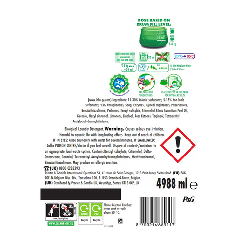 Ariel Laundry Liquid, 172 Wash, 4.988L