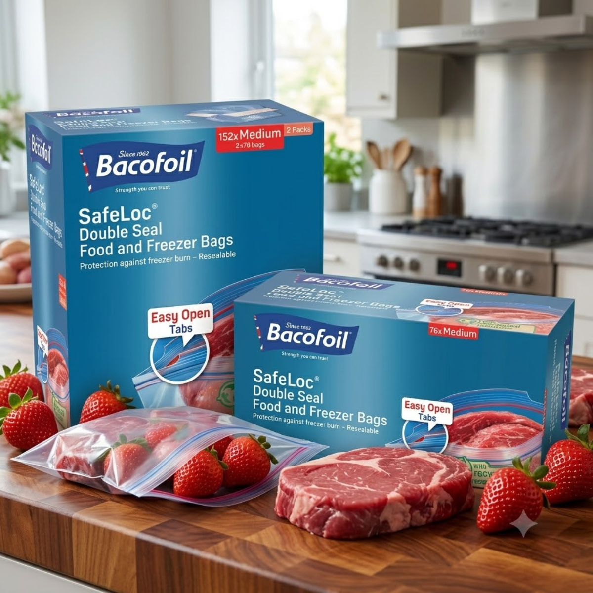 Bacofoil Safeloc Food and Freezer Medium Bags, 152 Pack