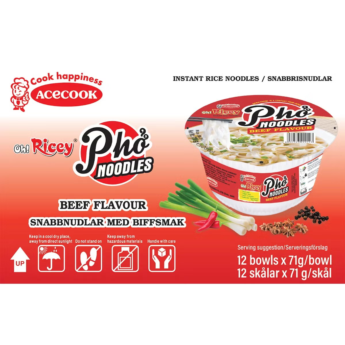 Oh! Ricey Pho Noodles Beef Flavour, 12 x 71g