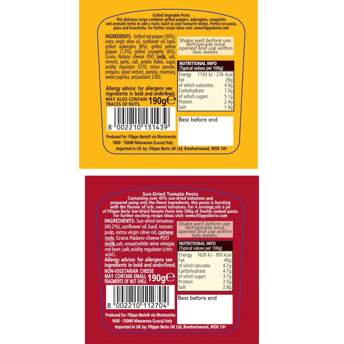 Filippo Berio Pesto Variety Pack, 6 x 190g