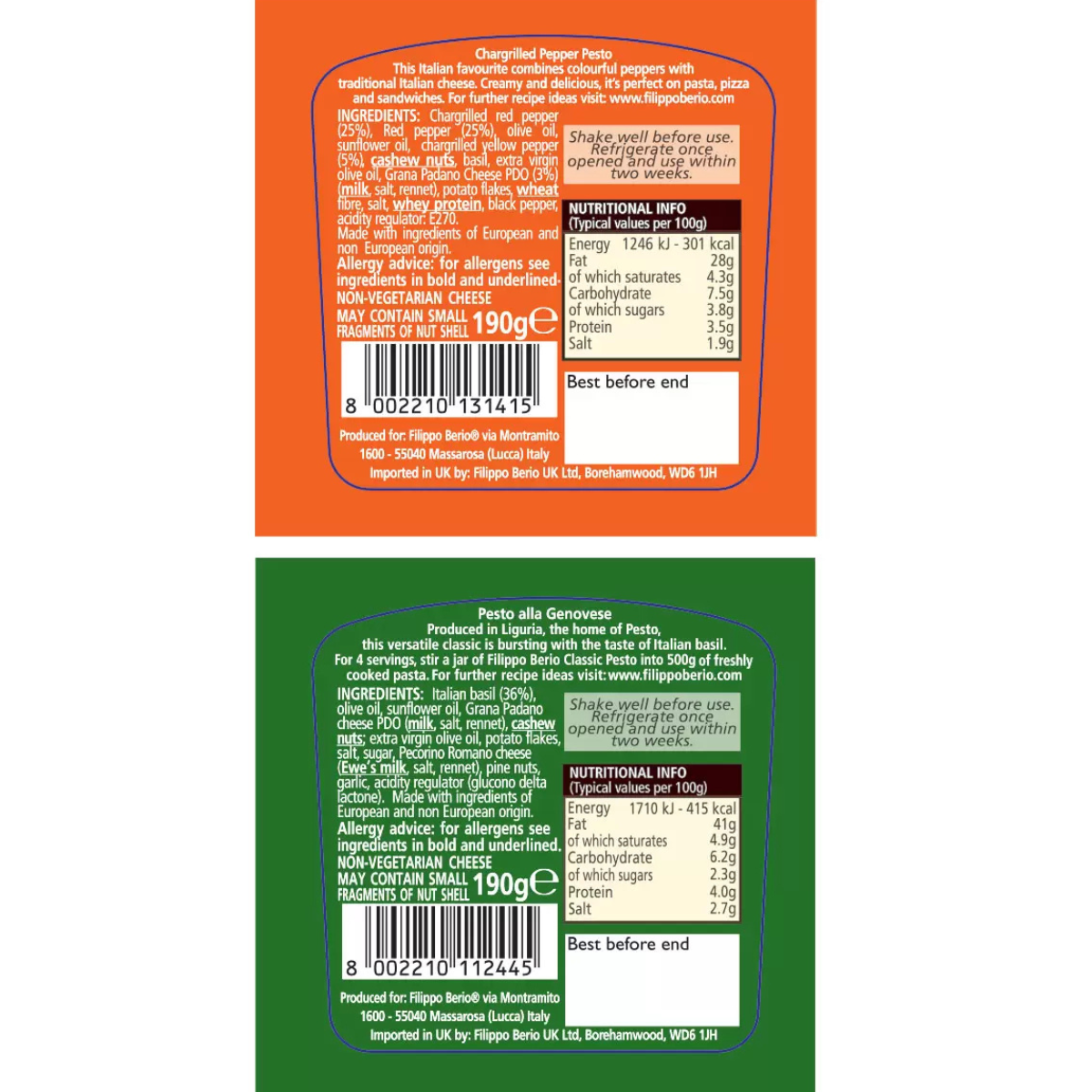 Filippo Berio Pesto Variety Pack, 6 x 190g