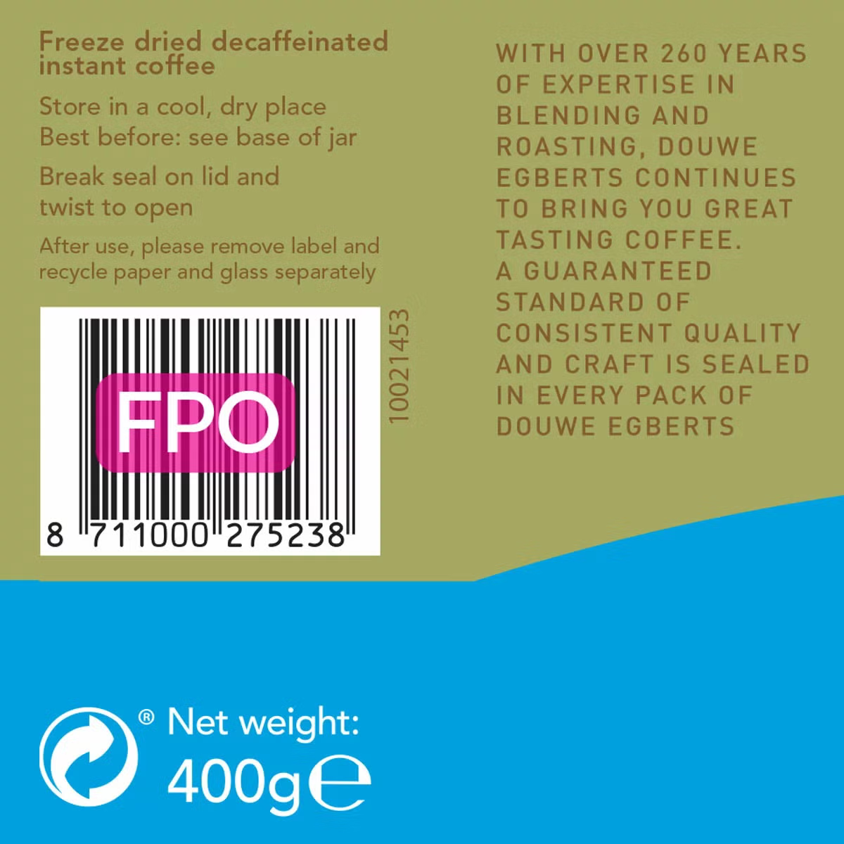 Douwe Egberts Pure Decaff Medium Roast, 400g