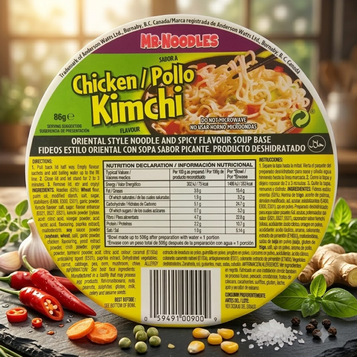 Mr Noodles Kimchi Chicken, 12 x 86g