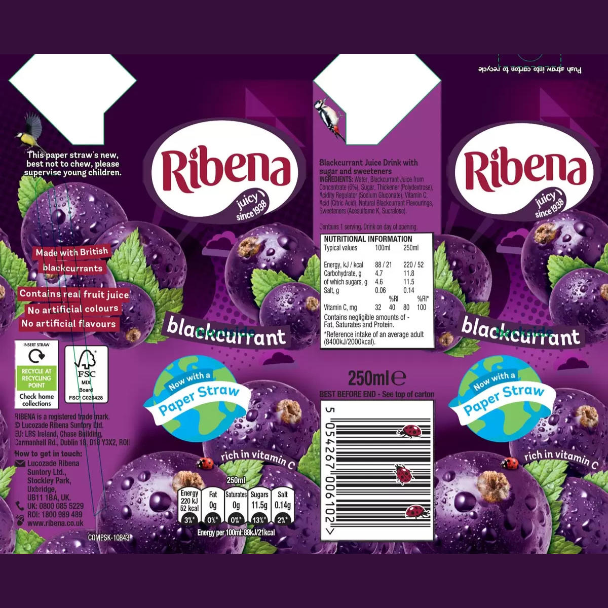 Ribena Ready to Drink Blackcurrant, 24 x 250ml