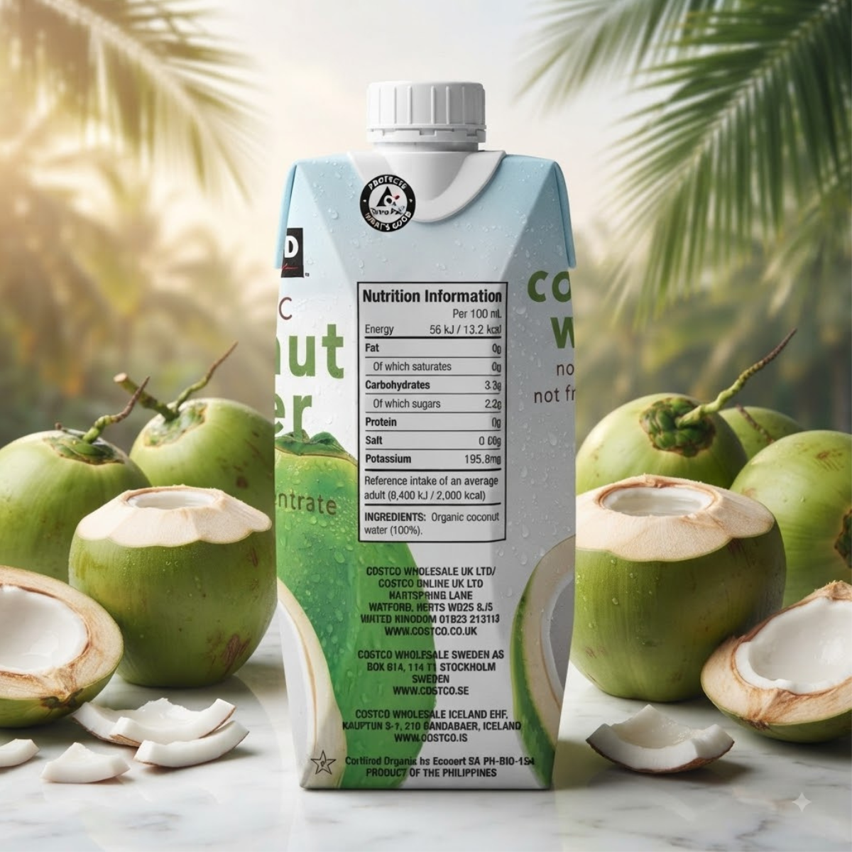 Kirkland Signature Organic Coconut Water NAS, 12 x 330ml