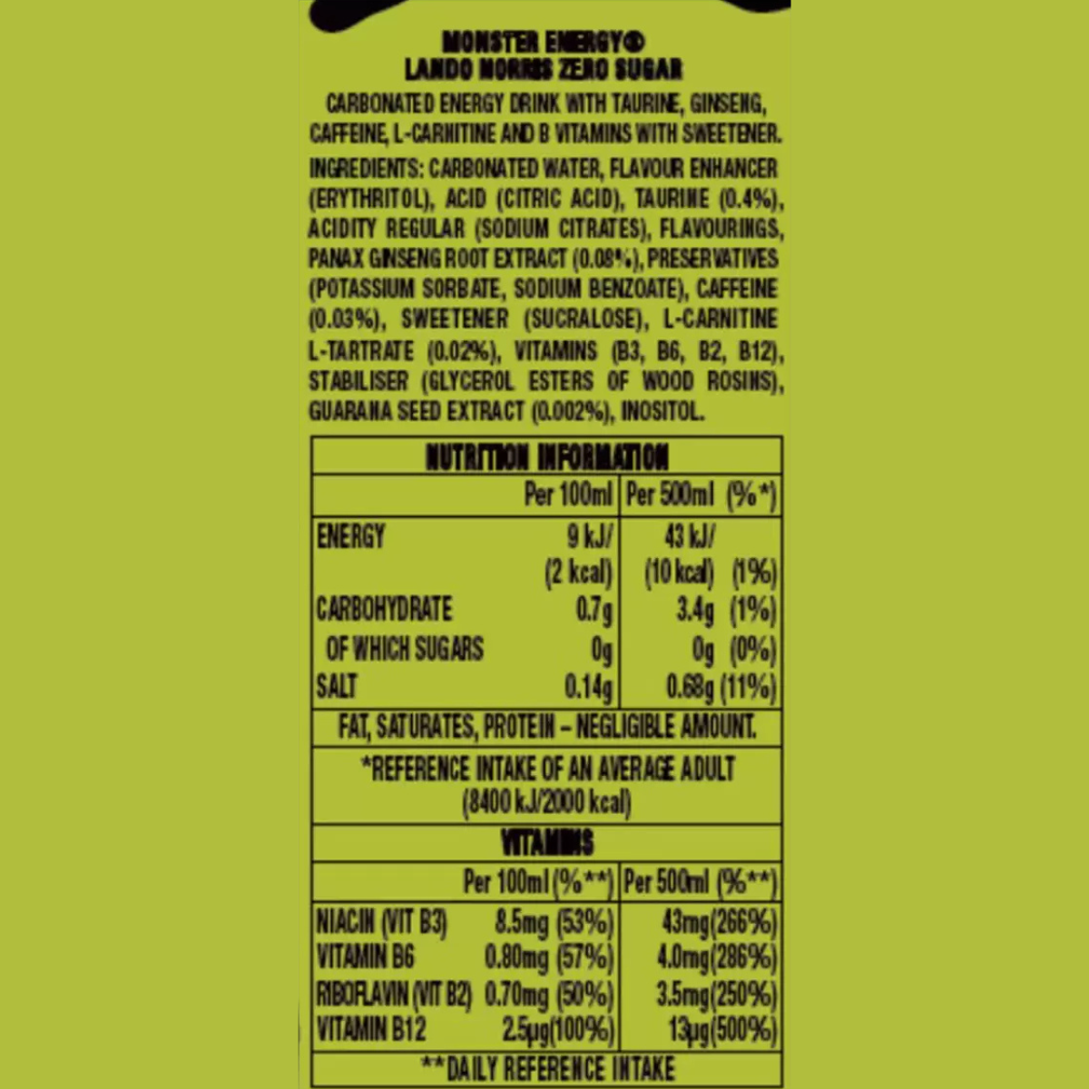 Monster Lando Norris Zero Sugar, 12 x 500ml