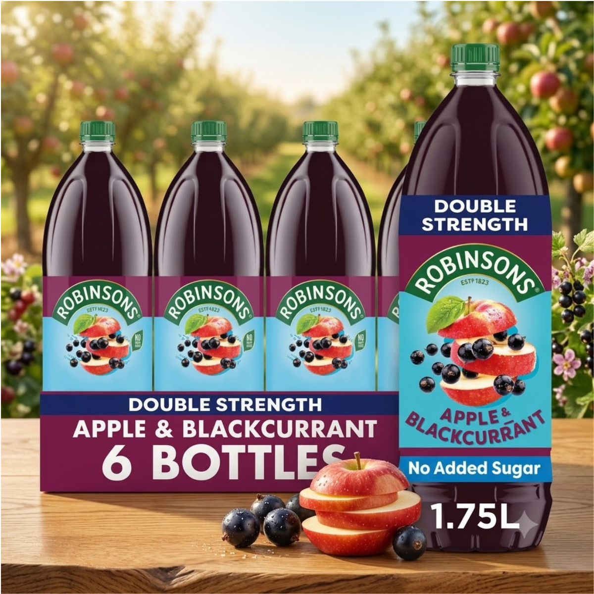 Robinsons Double Concentrate Apple & Blackcurrant, 6 x 1.75L