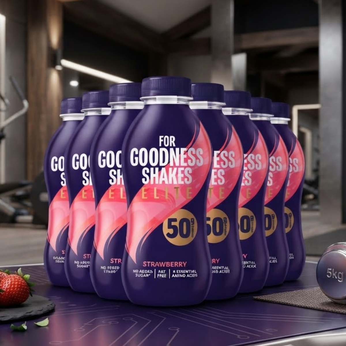 For Goodness Shakes, Protein Strawberry Shake 50g, 8 x 471ml