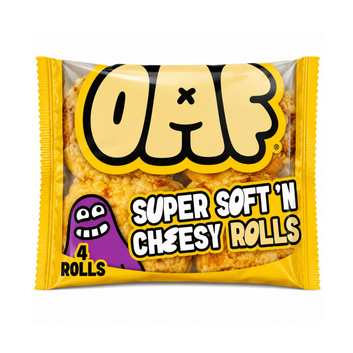 OAF Gluten Free 4 Extra Cheesy Rolls 150g– Soft Buns Topped with Mature Cheddar