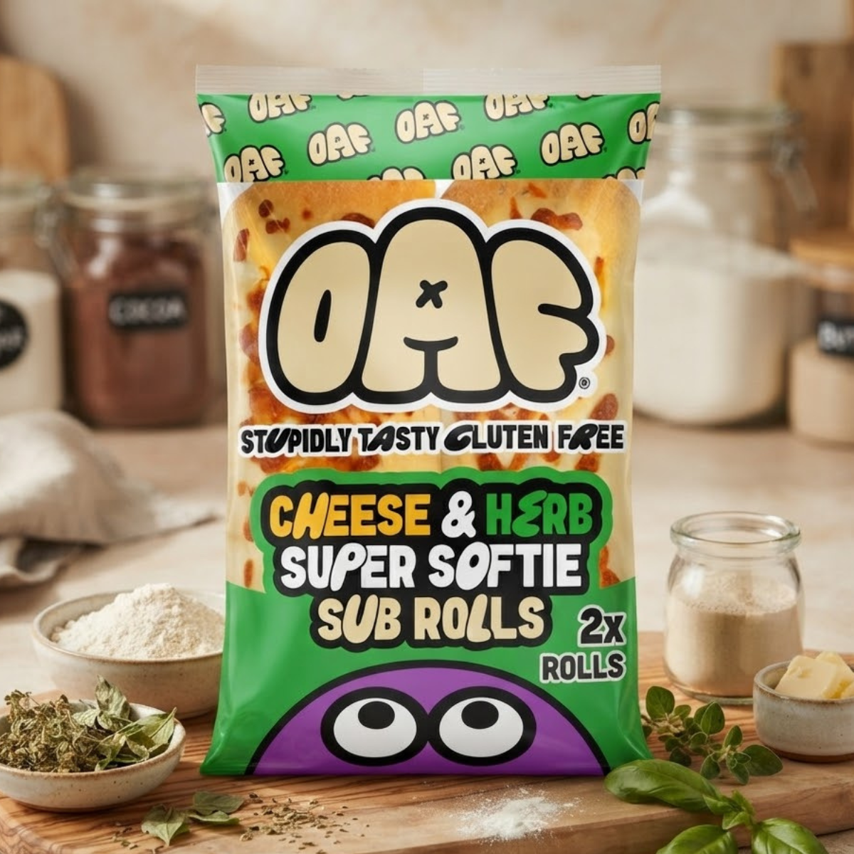 Juvela OAF Gluten Free Cheese and Herb Super Softie 2 Sub Rolls 200g