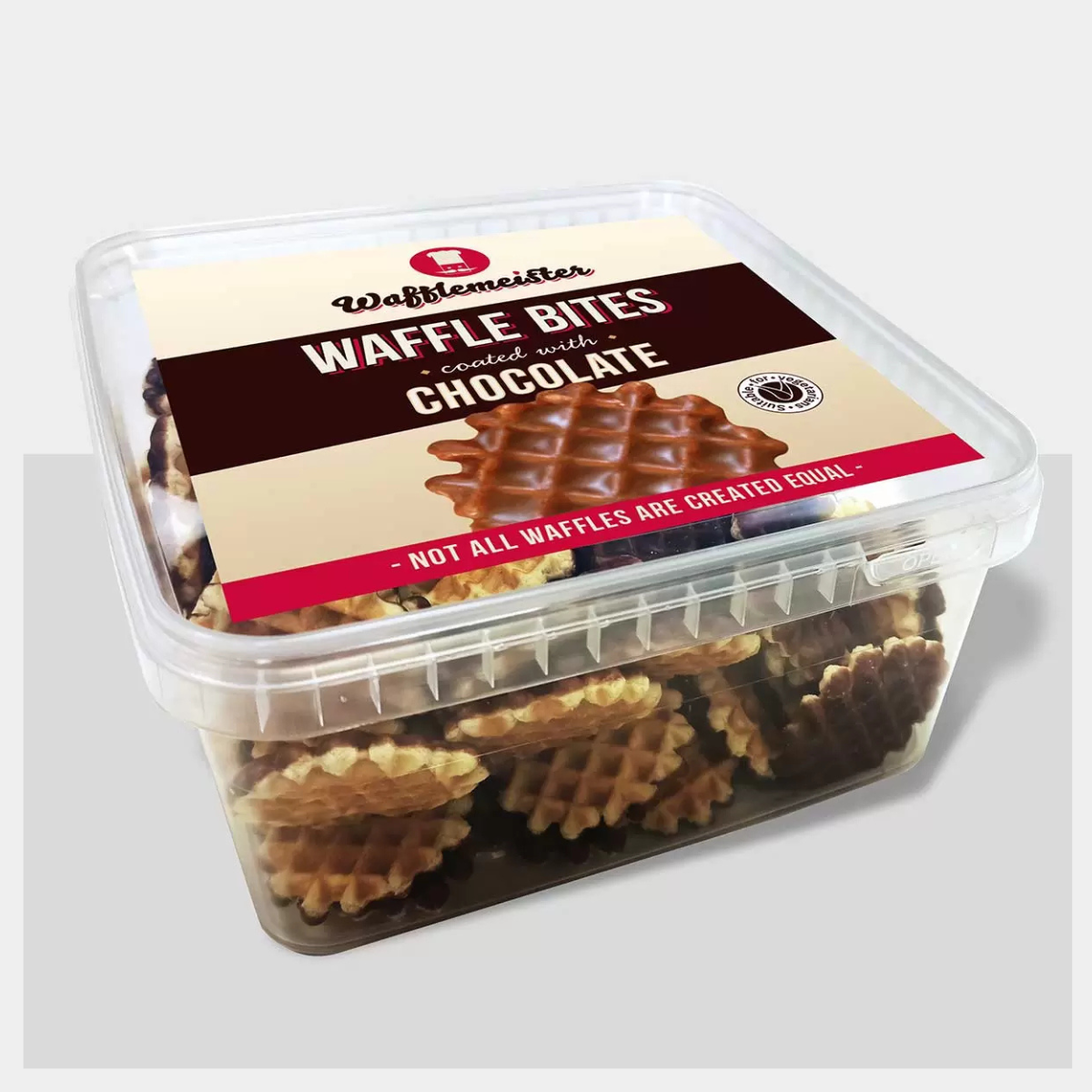 Wafflemeister Belgian Chocolate Mini Waffle Bites, 700g, - Crispy Chocolate Coated Treats