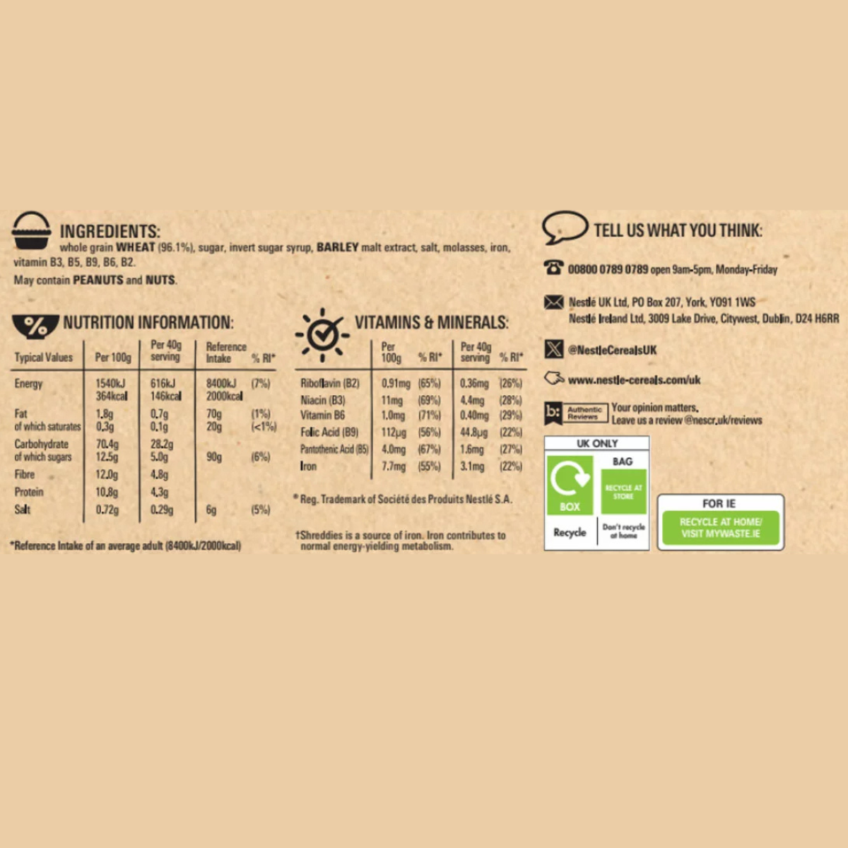 Nestle Shreddies, 2 x 1.1kg, High-Fibre Breakfast