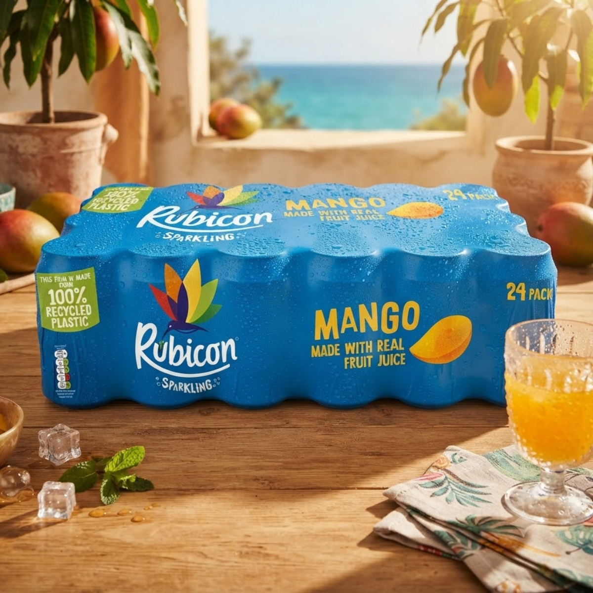 Rubicon Sparkling Mango, 24 x 330ml,-  Refreshing Carbonated Drink