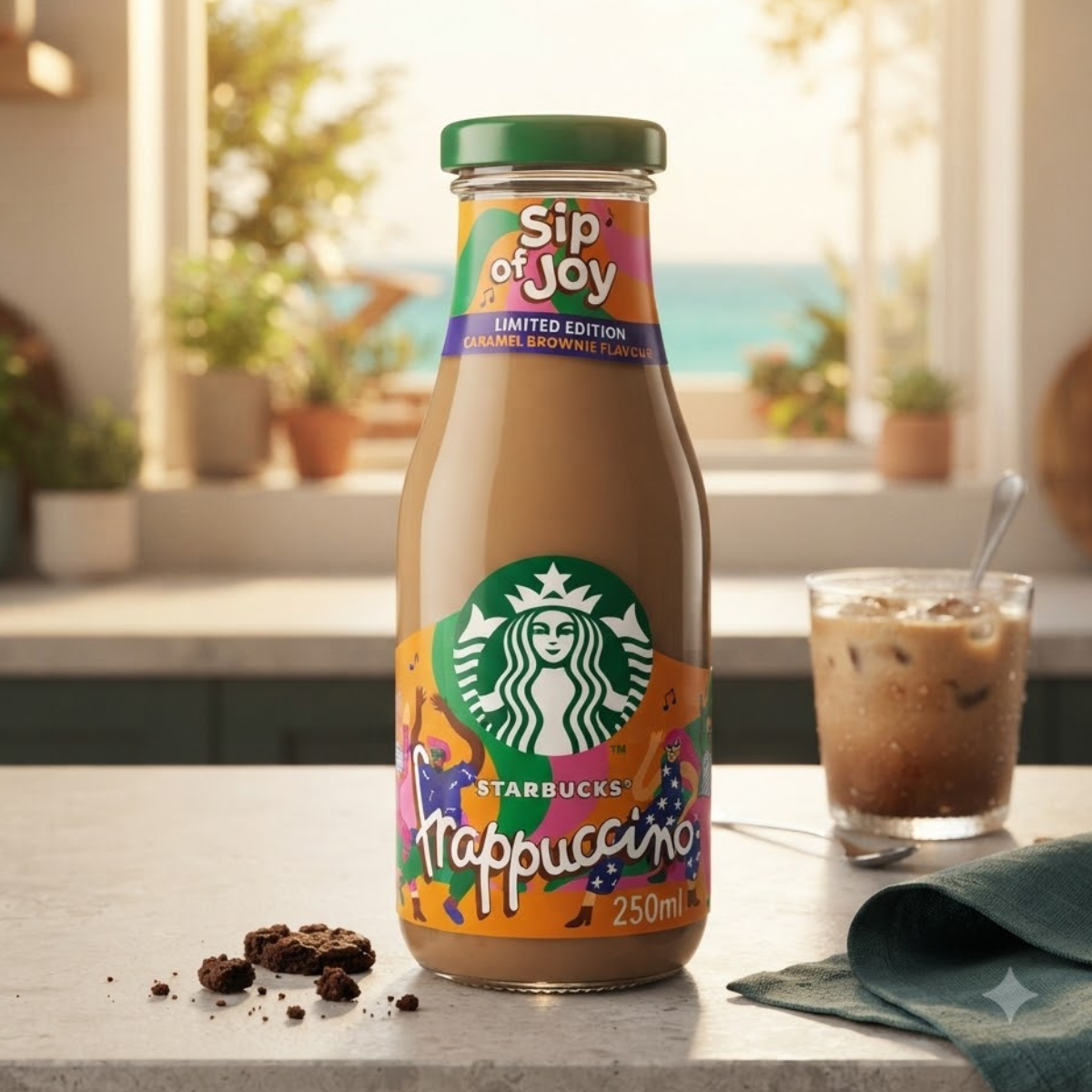 Starbucks Sip of Joy Caramel Brownie, 8 x 250ml - Limited Edition Iced Coffee, 100% Arabica Blend