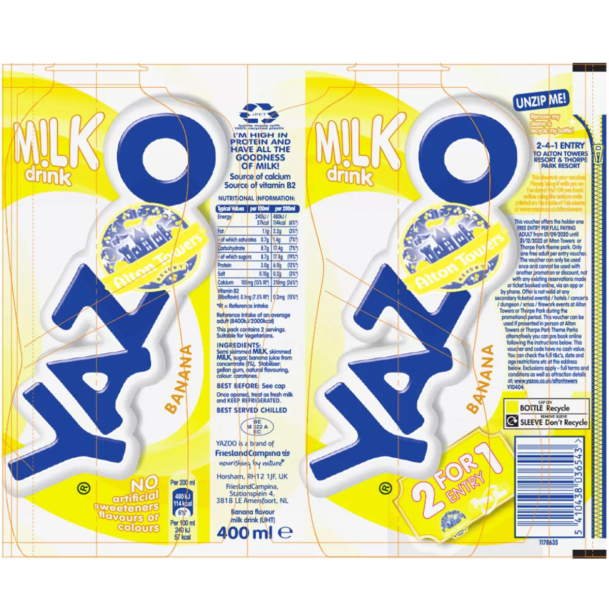 Yazoo Banana Milkshake, 10 x 400ml, Source of vitamin B2