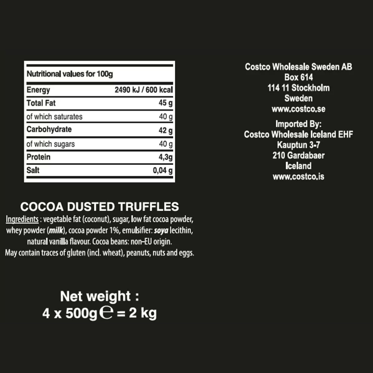 Cocoa Dusted Truffles, 2 x 1kg - Rich and Intense Flavor