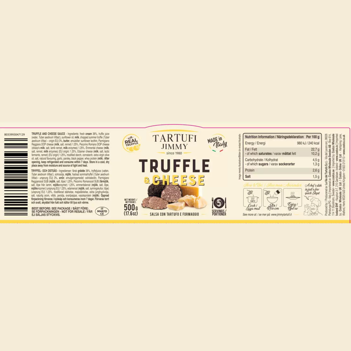 Tartufi Jimmy Truffle & Cheese Pasta Sauce, 2 x 500g