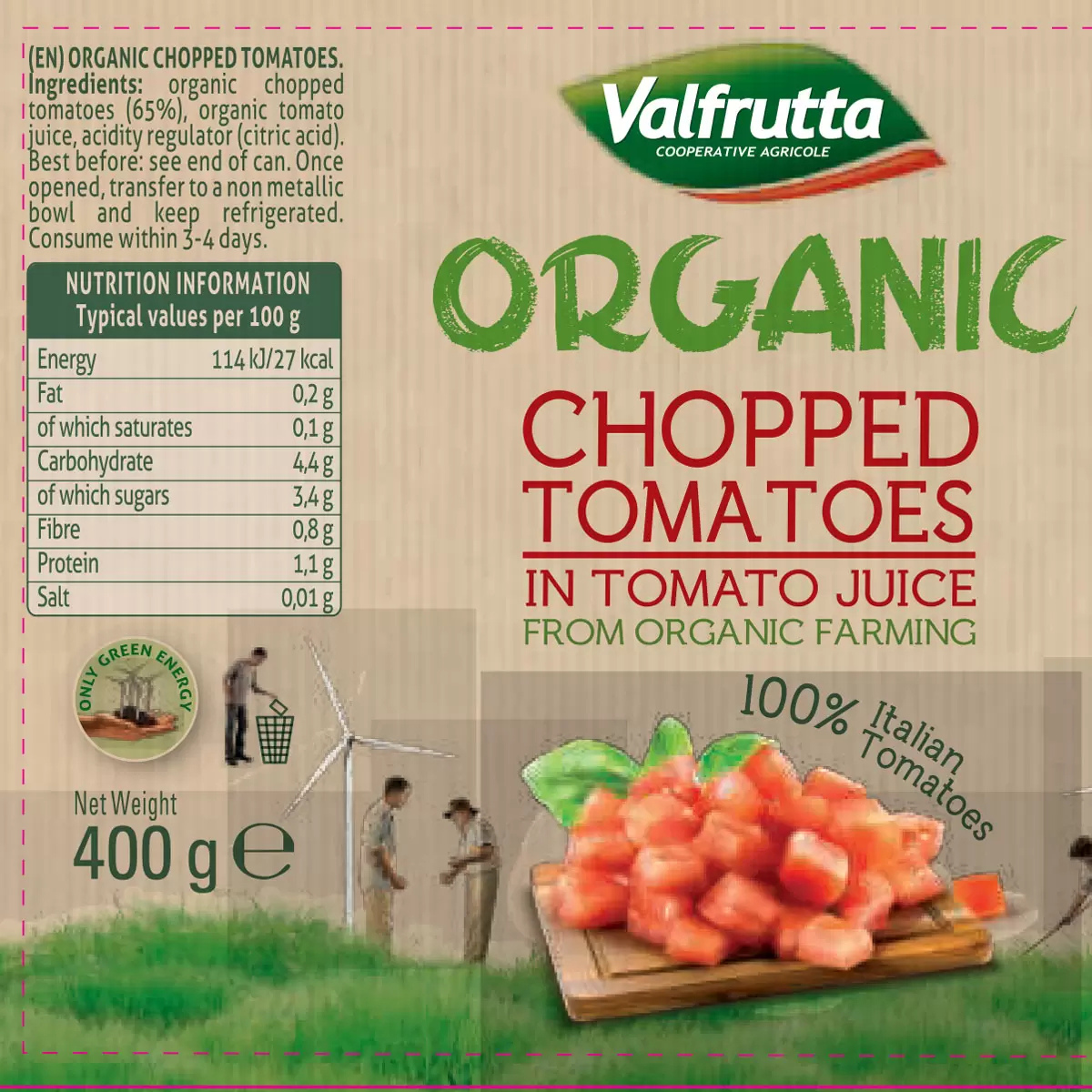 Valfrutta Organic Chopped Tomatoes, 12 x 400g, Pesticide-Free Pantry Essential