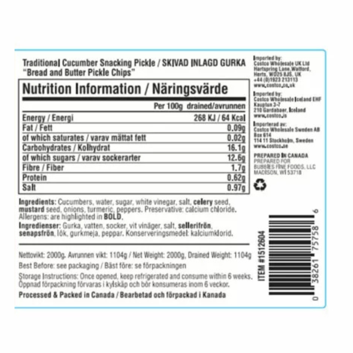 Bubbies Bread and Butter Pickle Chips, 1.95L, Tart and Subtly Sweet
