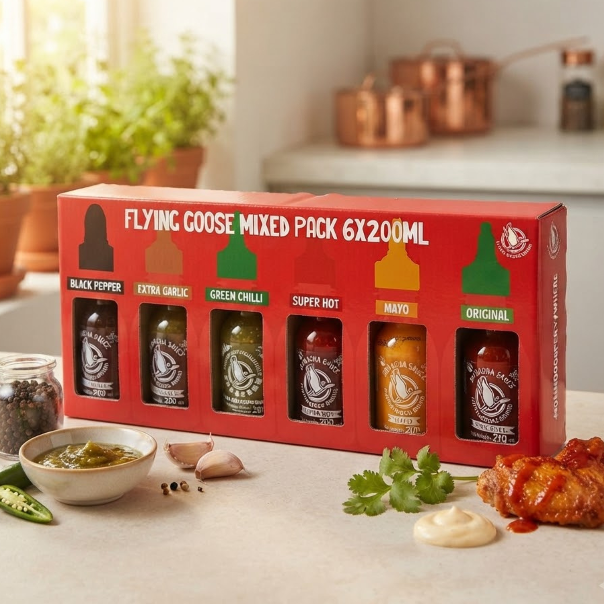 Flying Goose Sriracha Chilli Sauce Selection Pack, 6 x 200ml