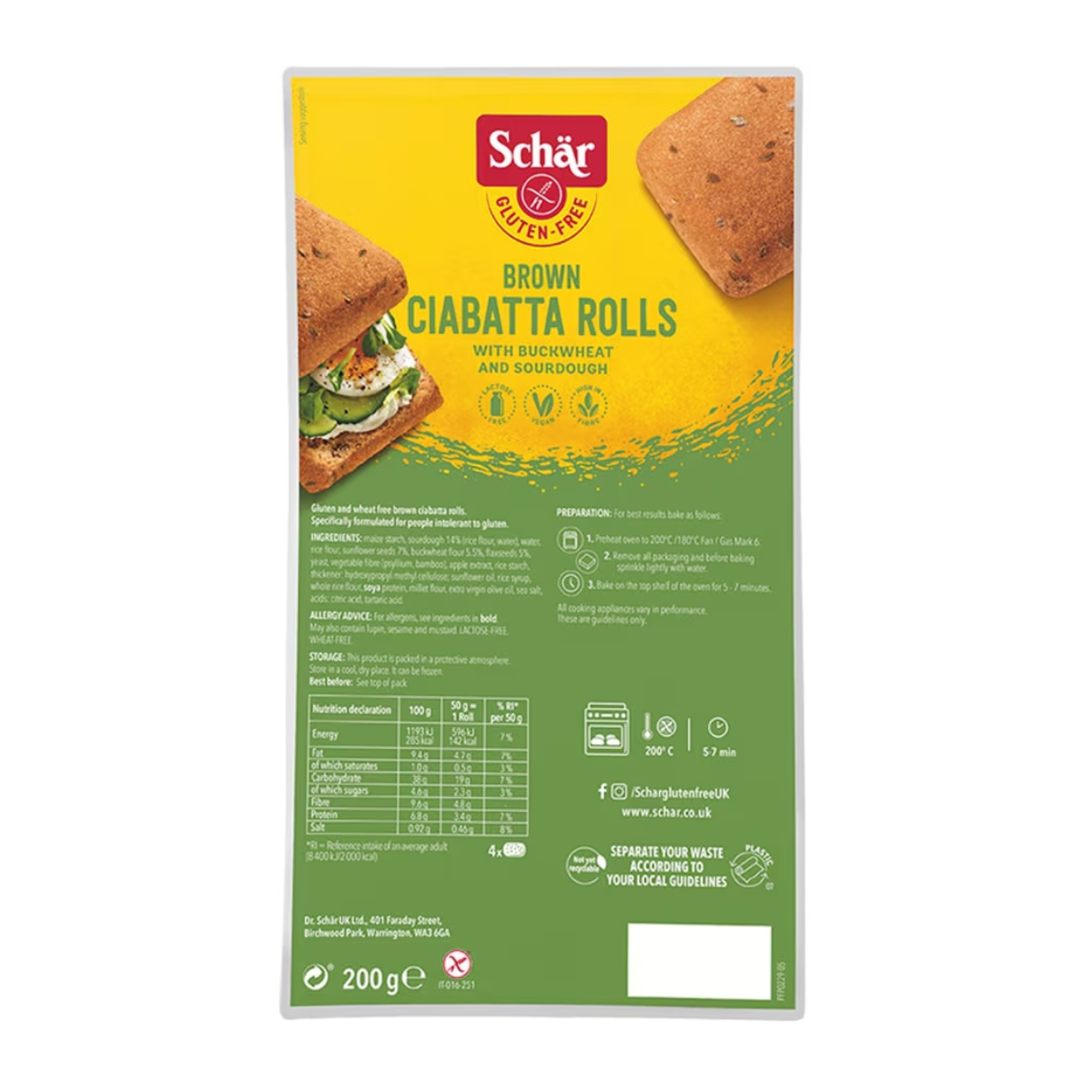 Schar Buckwheat Brown Ciabatta Rolls 200g – Sourdough & Seeded Rolls