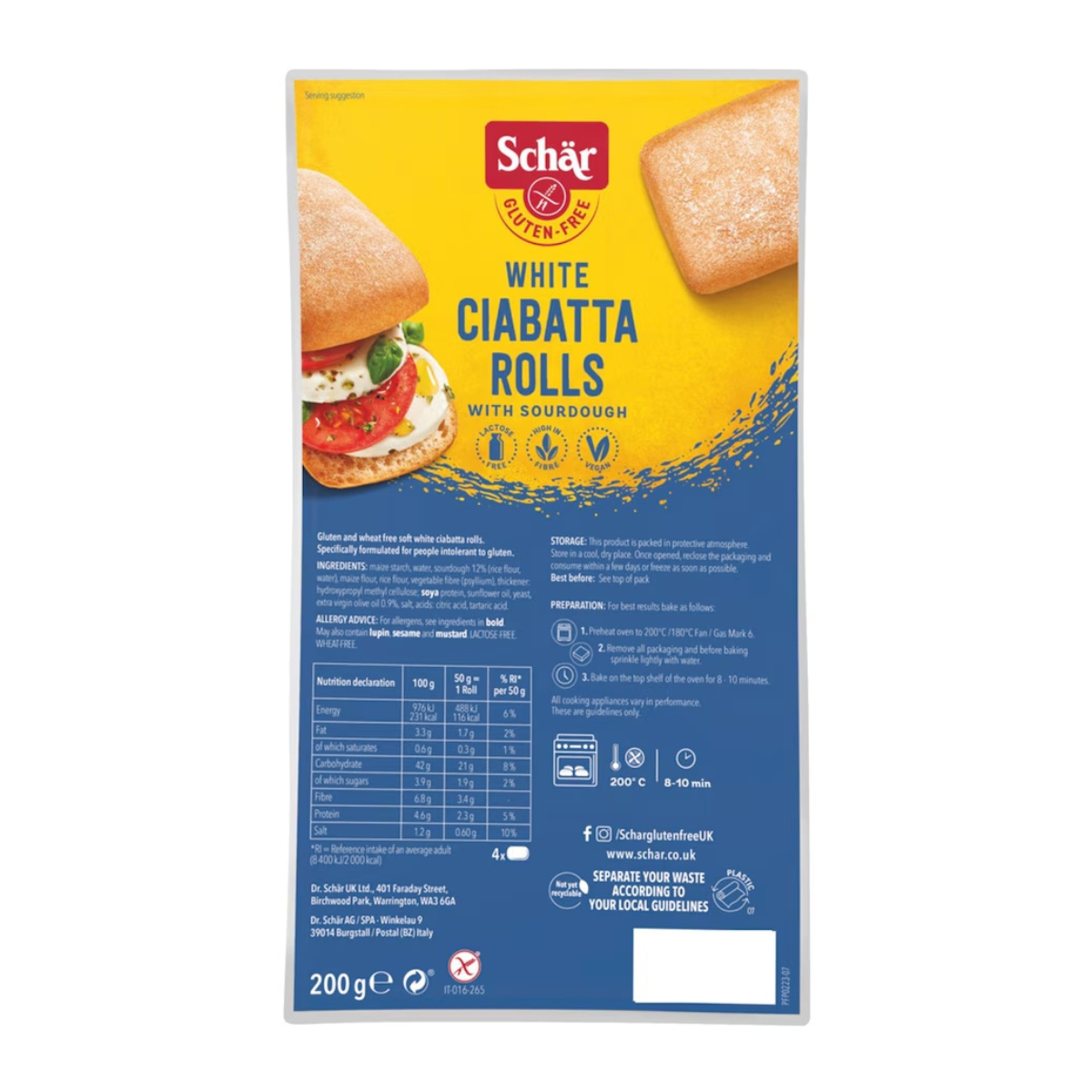 Schar Every Day Gluten-free Soft Rolls - White Ciabatta 200g