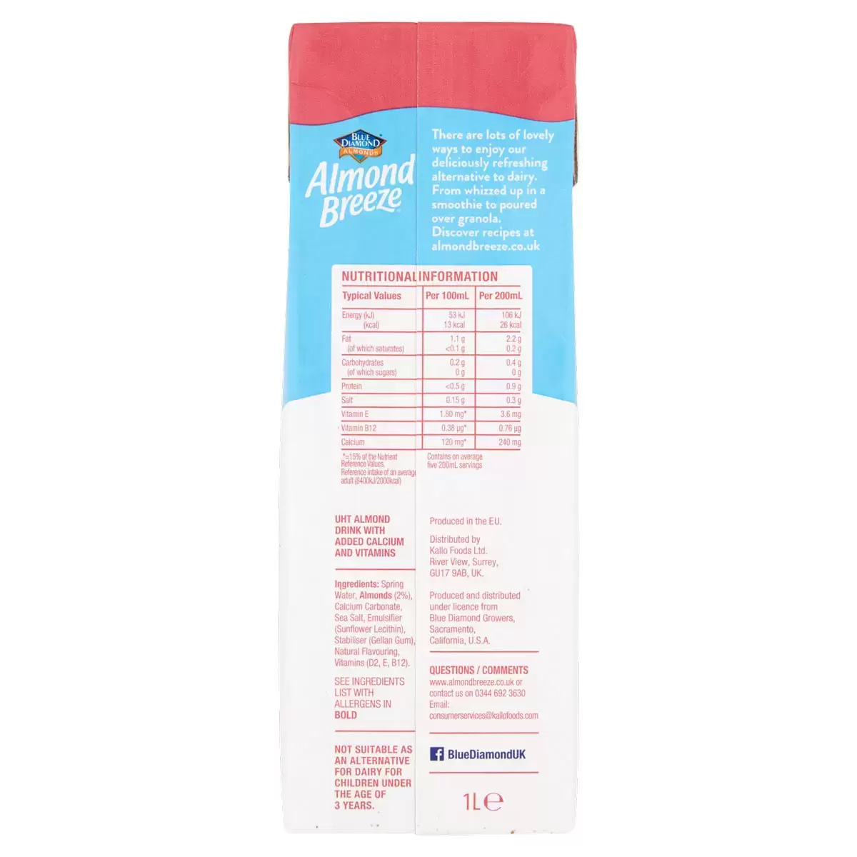 Blue Almond Unsweetened Almond Drink, 8 x 1L
