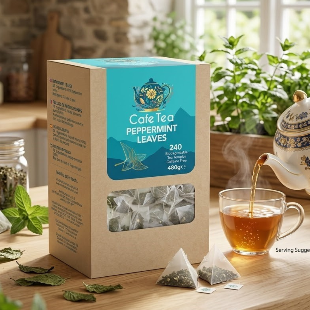 Cafe Tea 100% Peppermint Leaves Teabags, 240 Pack