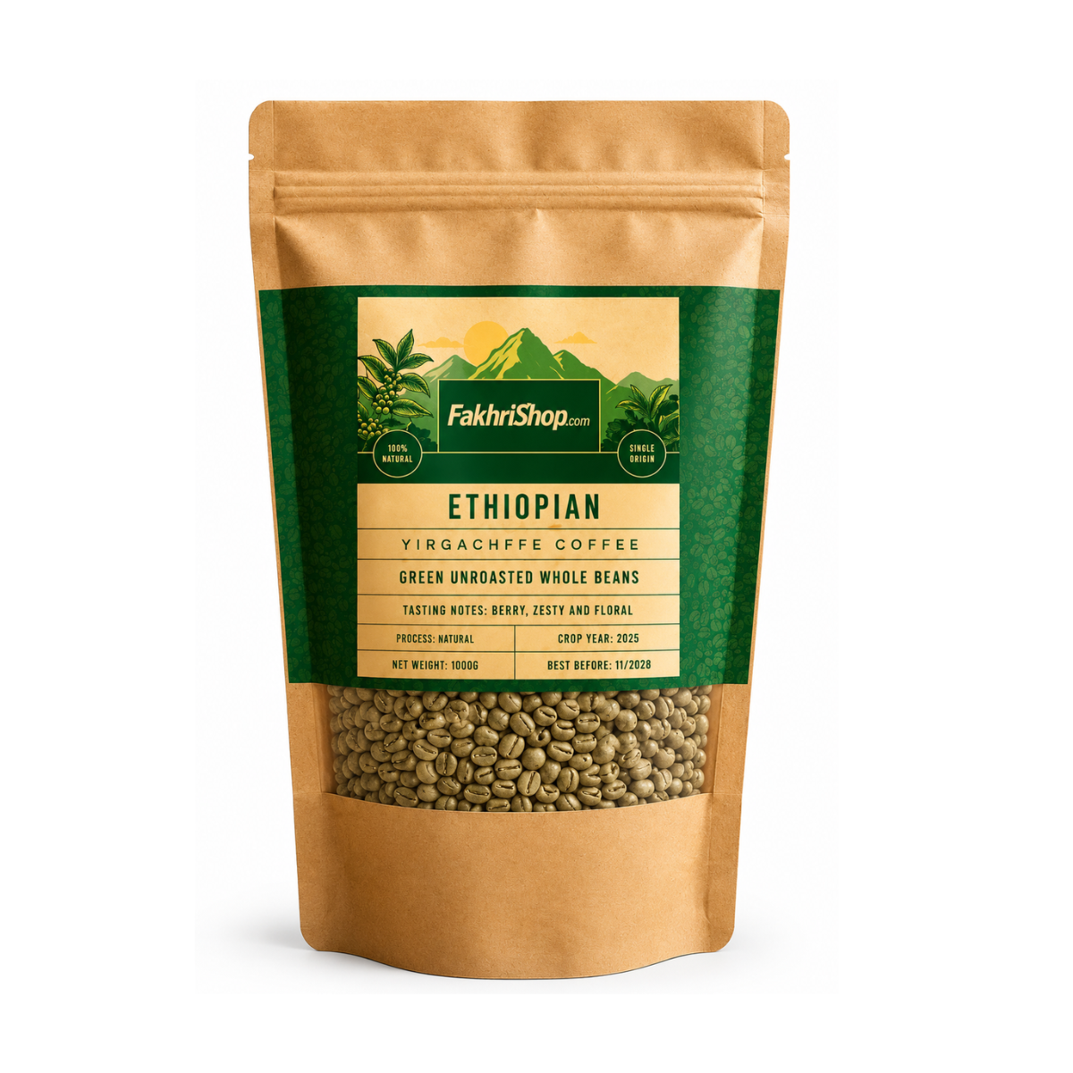 Ethiopian Yirgachffe Green Coffee Beans | Natural Whole Beans (1kg)