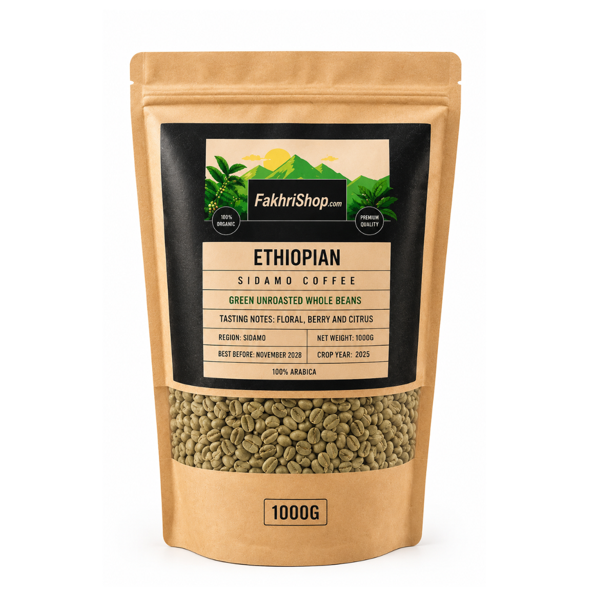 Ethiopian Sidamo Unroasted Green Whole Bean Coffee 1KG