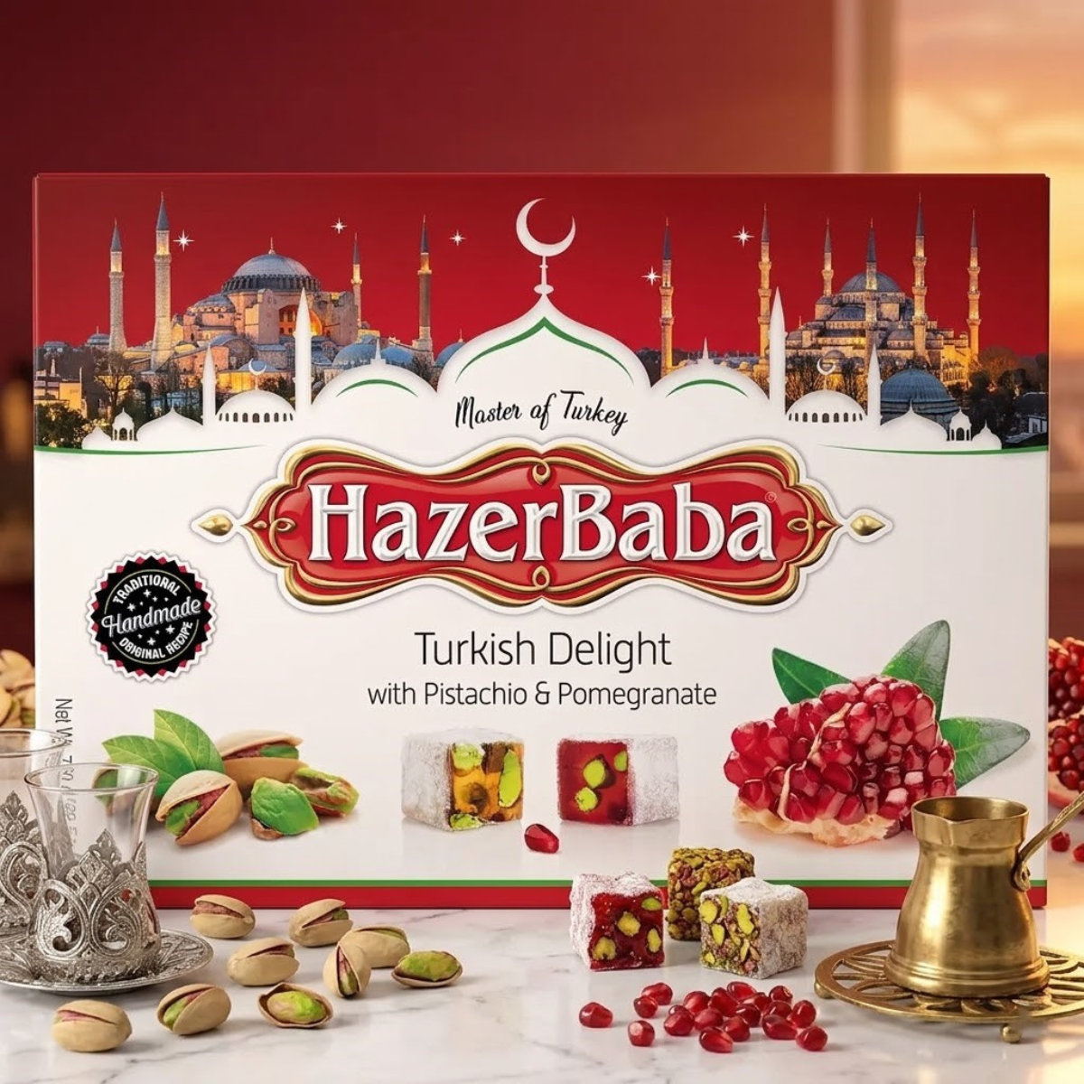 HazerBaba Turkish Delight Pistachio & Pomegranate, 750g