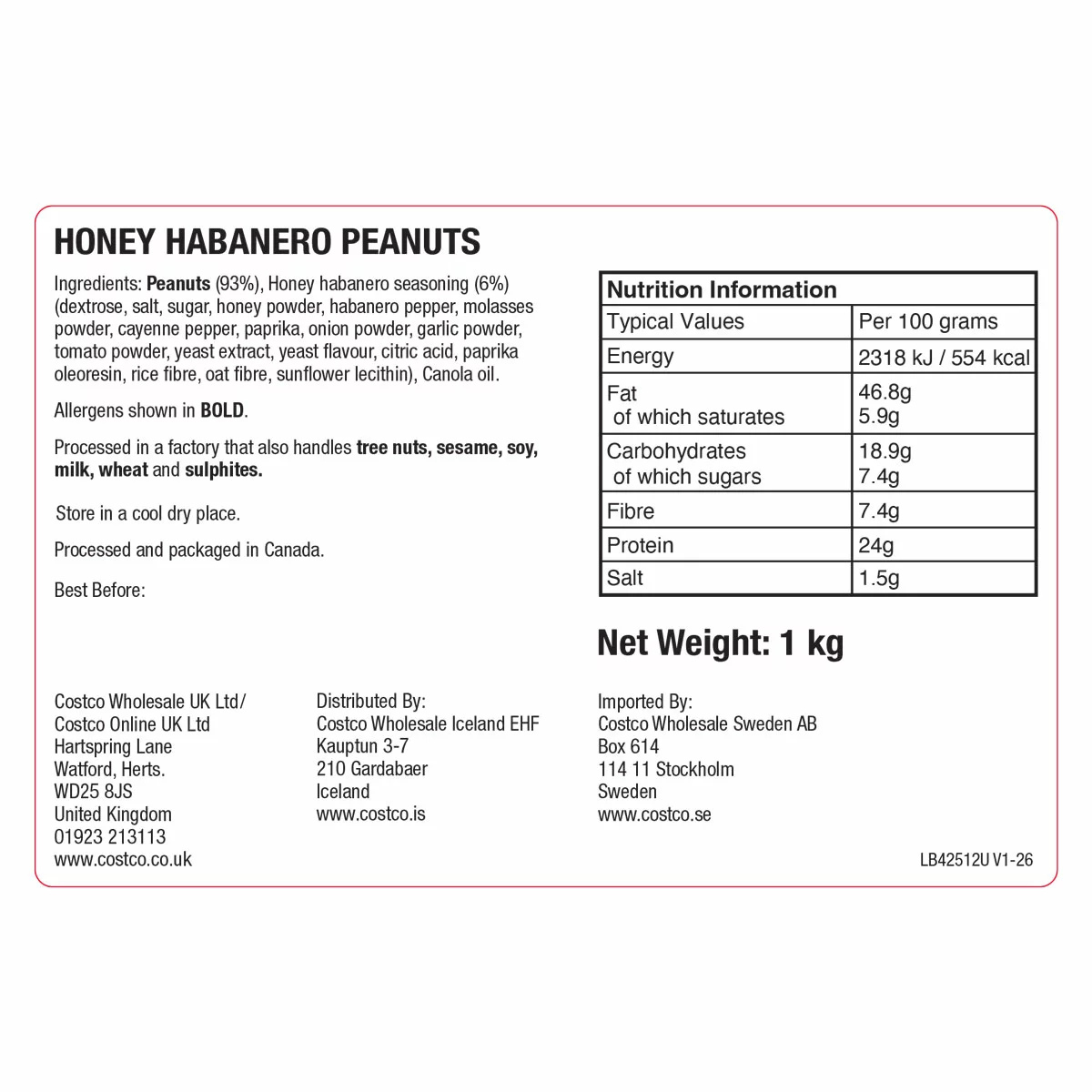 Basse Honey Habenero Peanuts, 1kg
