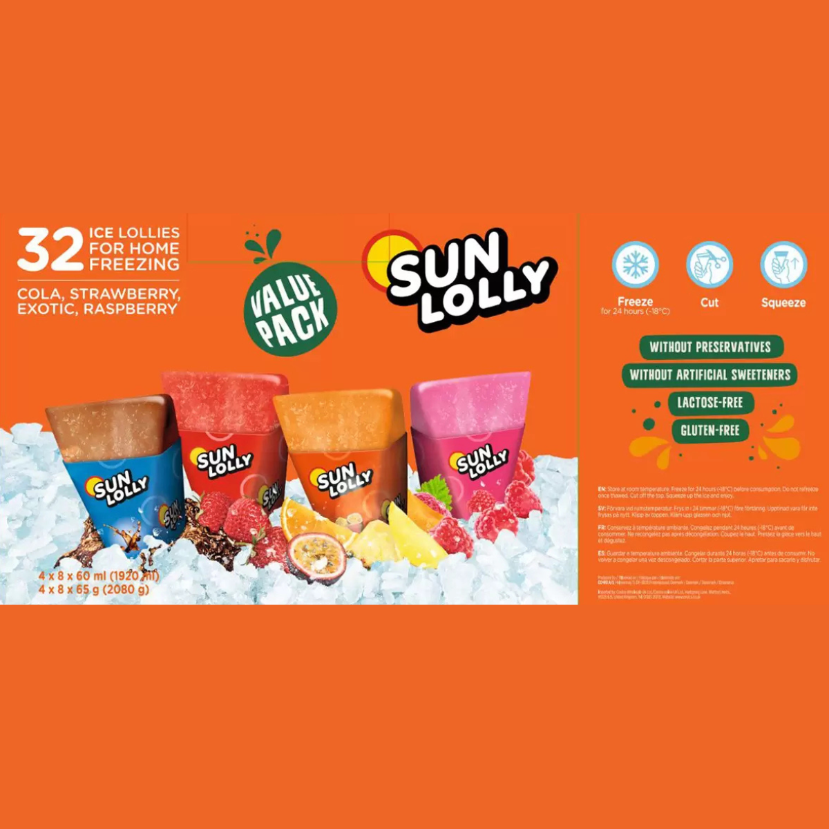 Sun Lolly Variety Pack, 32 x 60ml, Fruit Ice Treats