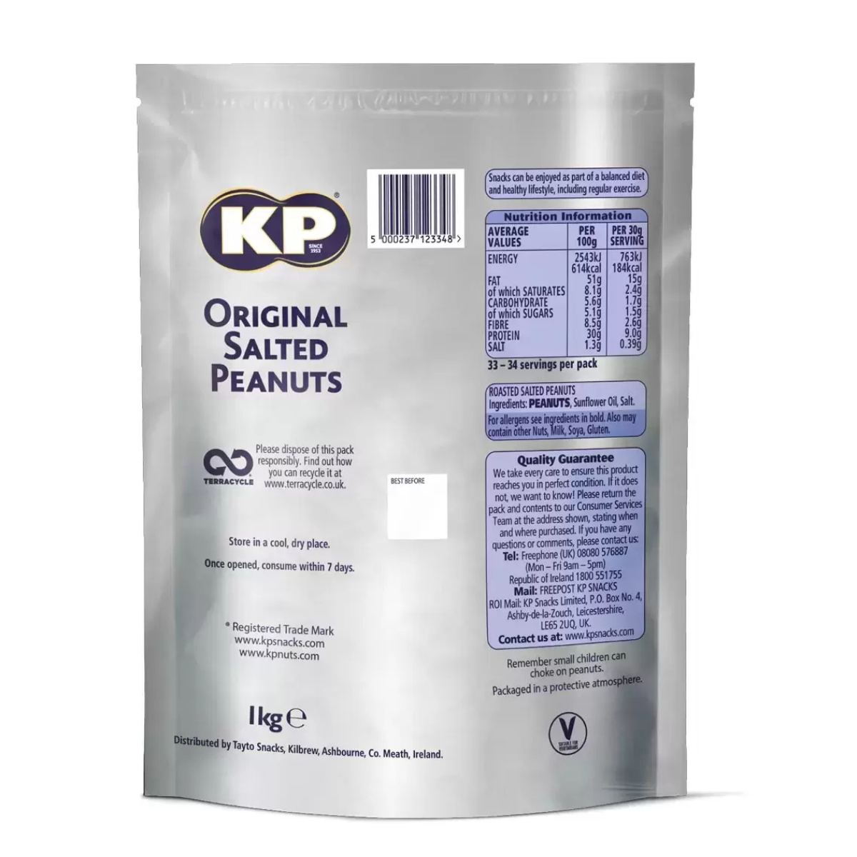 KP Original Salted Peanuts, 1kg- Savory Crunchy Snack