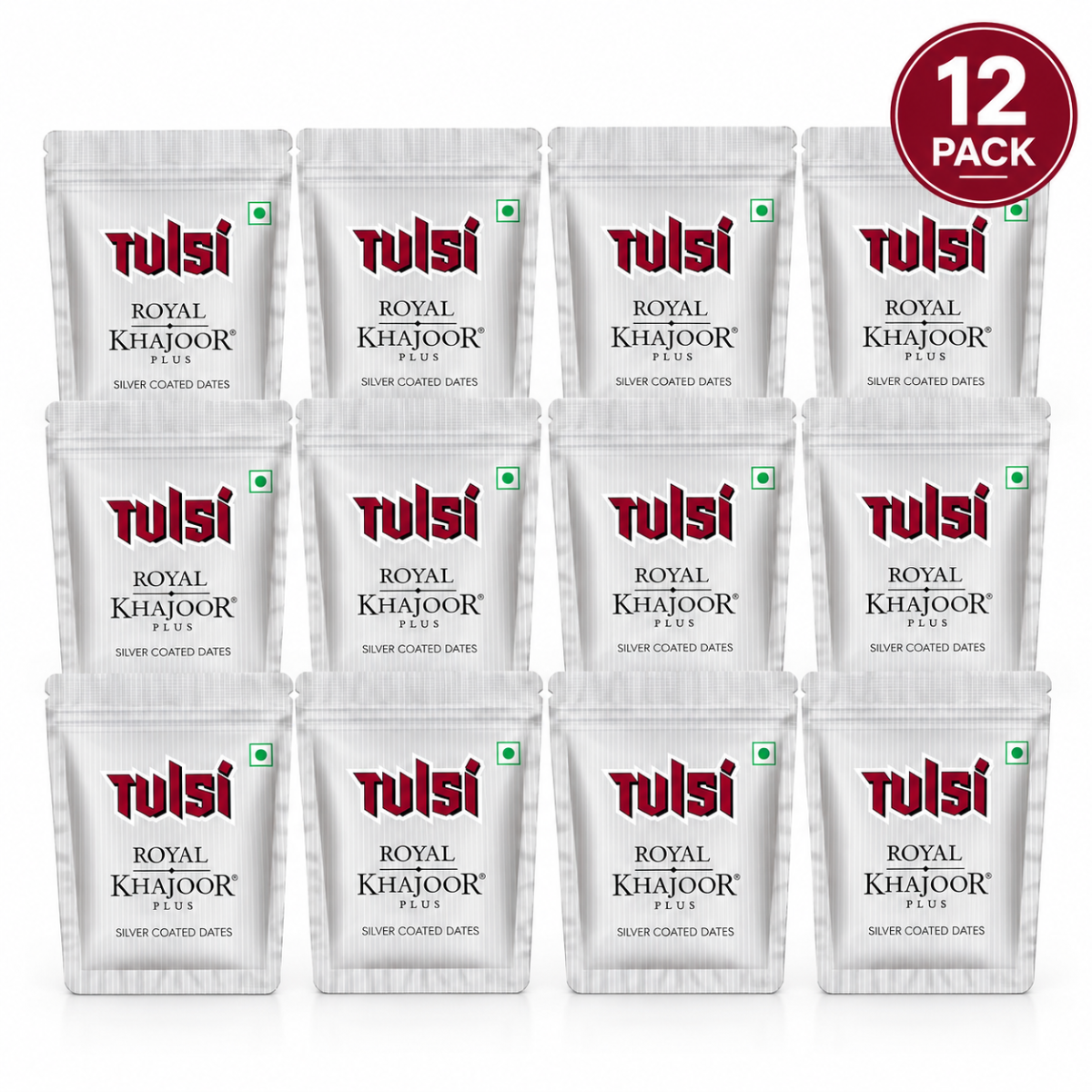 Tulsi Royal Khajoor Plus Silver Coated Khajoor Dates 5.75g Pack of 12