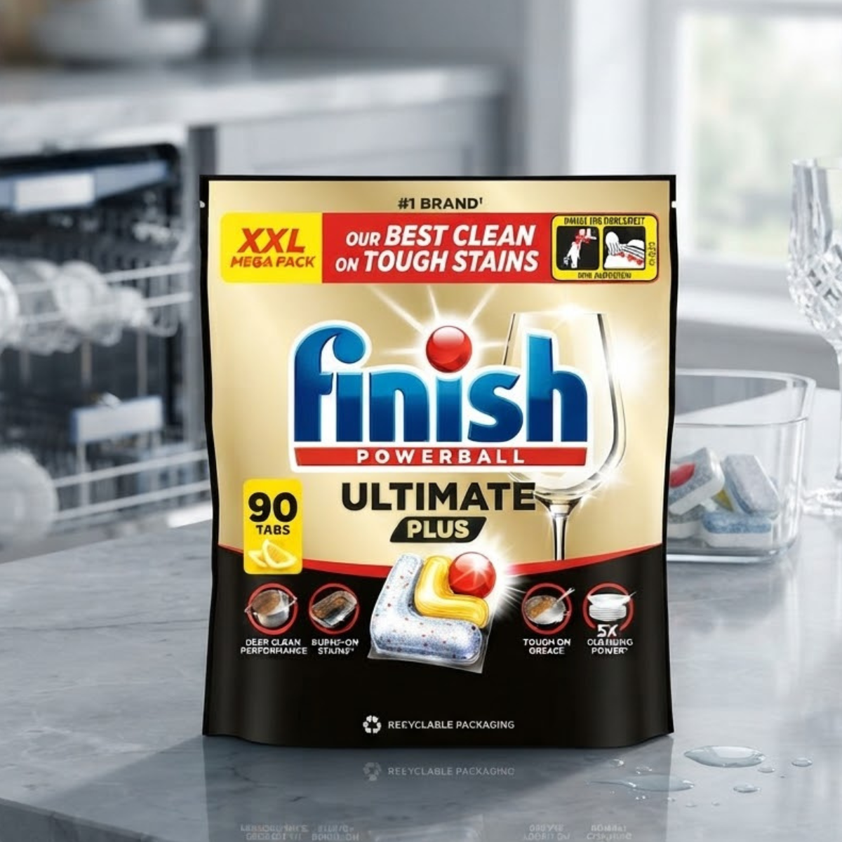 Finish Ultimate Plus All in One Lemon Dishwasher Tablets, 90 Pack
