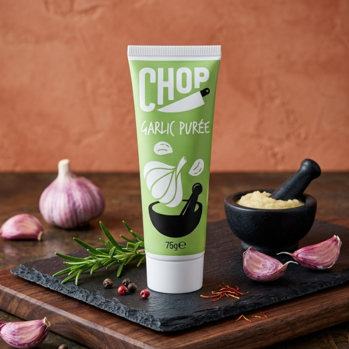 Chop Garlic Puree 75G– Ready to Use Squeeze Paste for Pasta, Garlic Bread & Marinades
