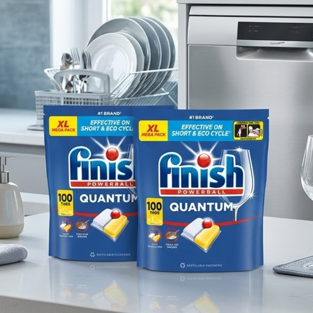 Finish Quantum All in One Lemon Dishwasher Tablets, 2 x 100 Pack