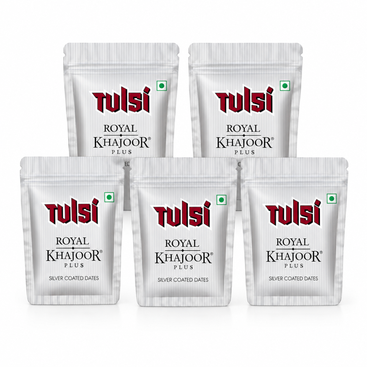 Tulsi Royal Khajoor Plus Silver Coated Khajoor Dates 5.75g Pack of 5
