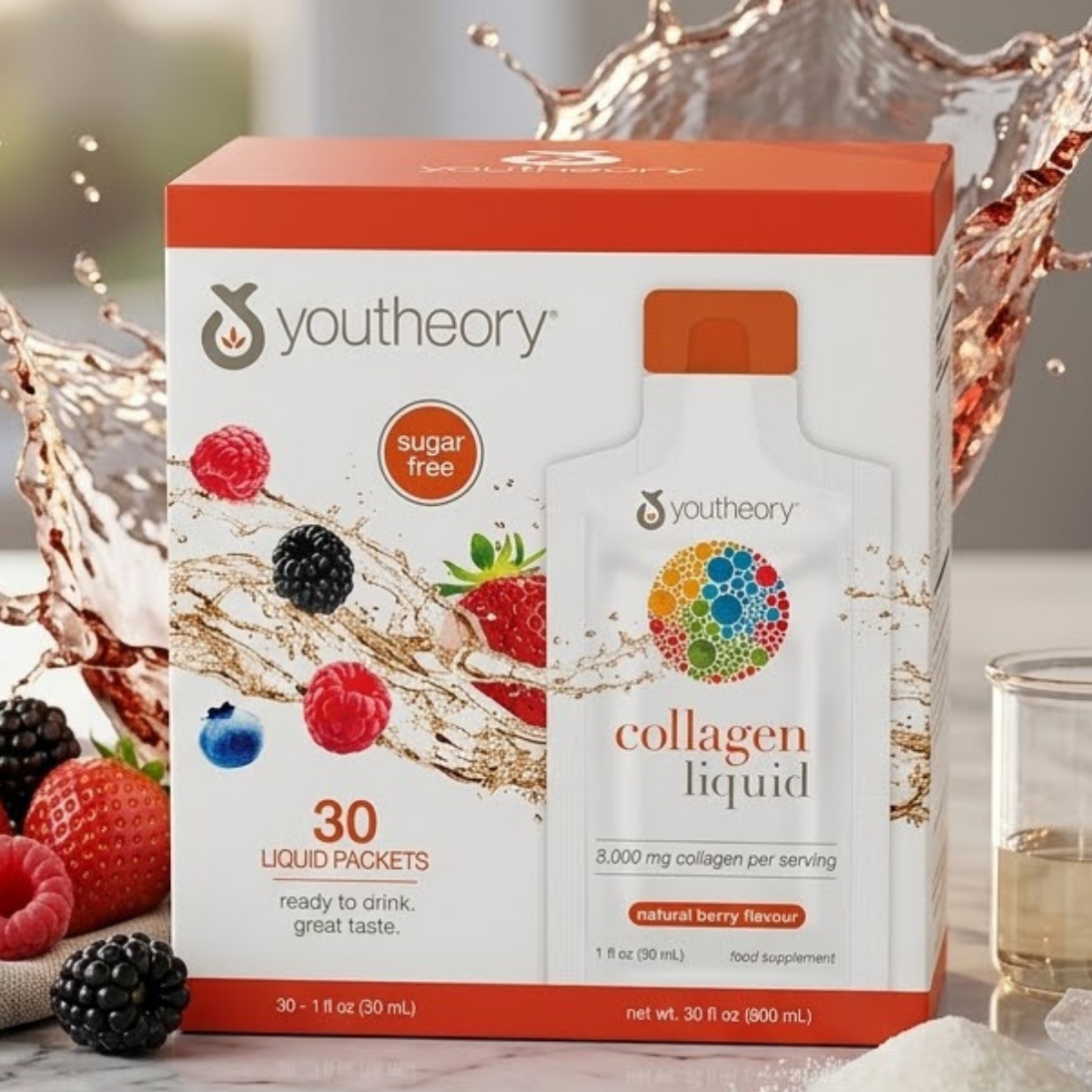 Youtheory Collagen Liquid Natural Berry, 30 Count