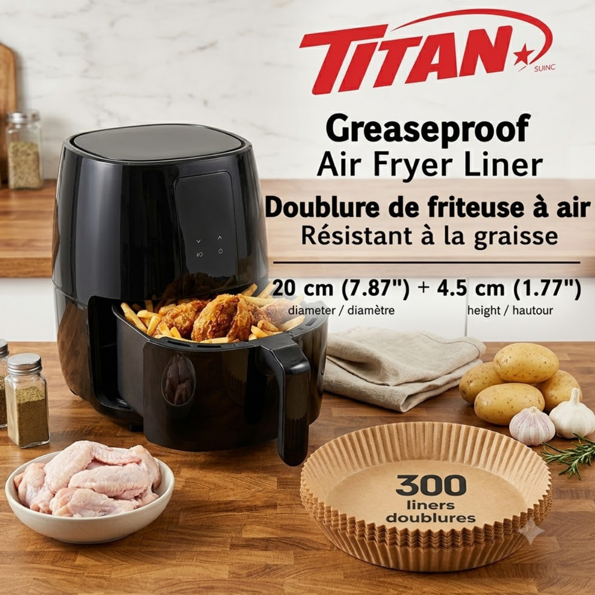 Titan Air Fryer Liner 20cm, 300 Pack