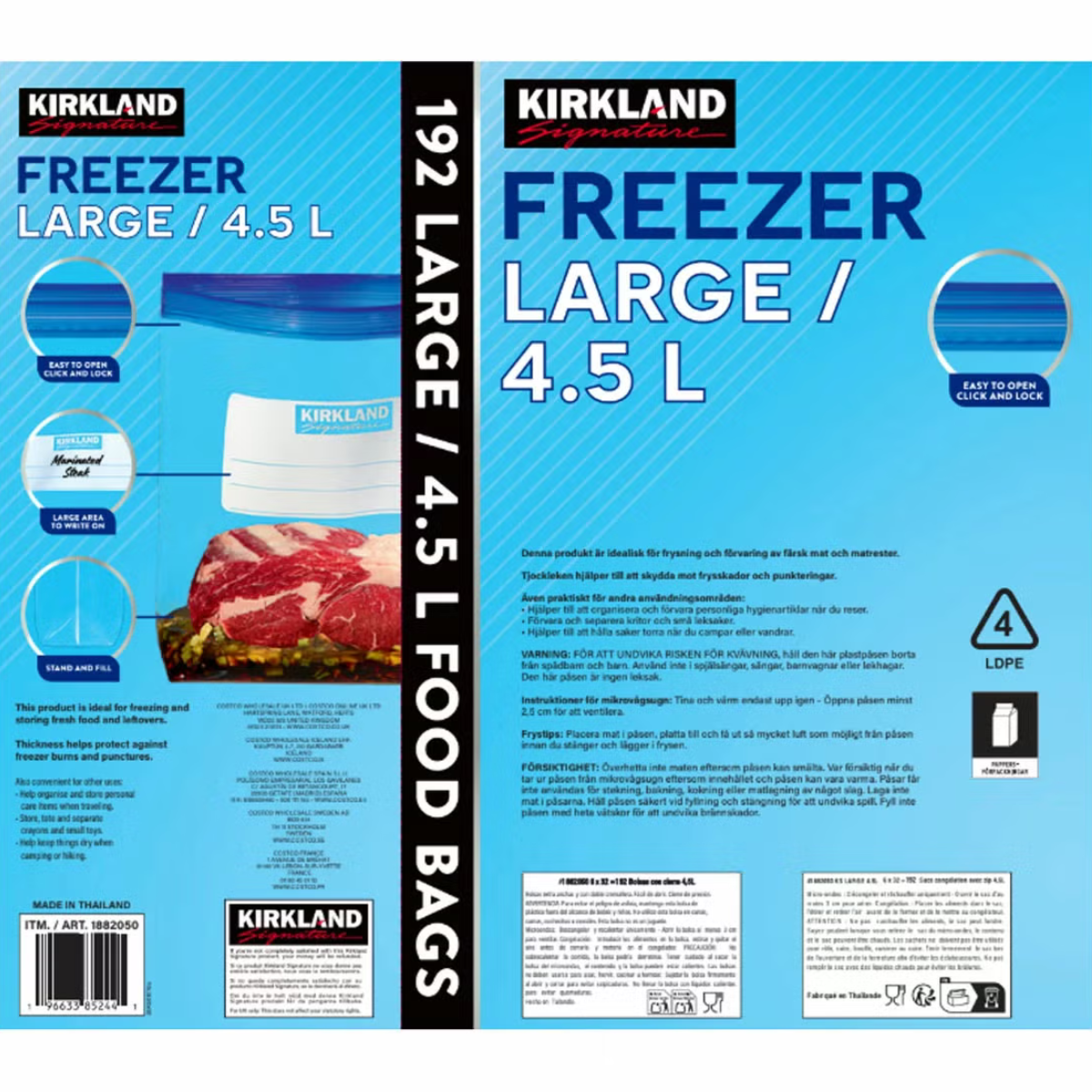 Kirkland Signature Freezer Large Bags 4.5L, 192 Count