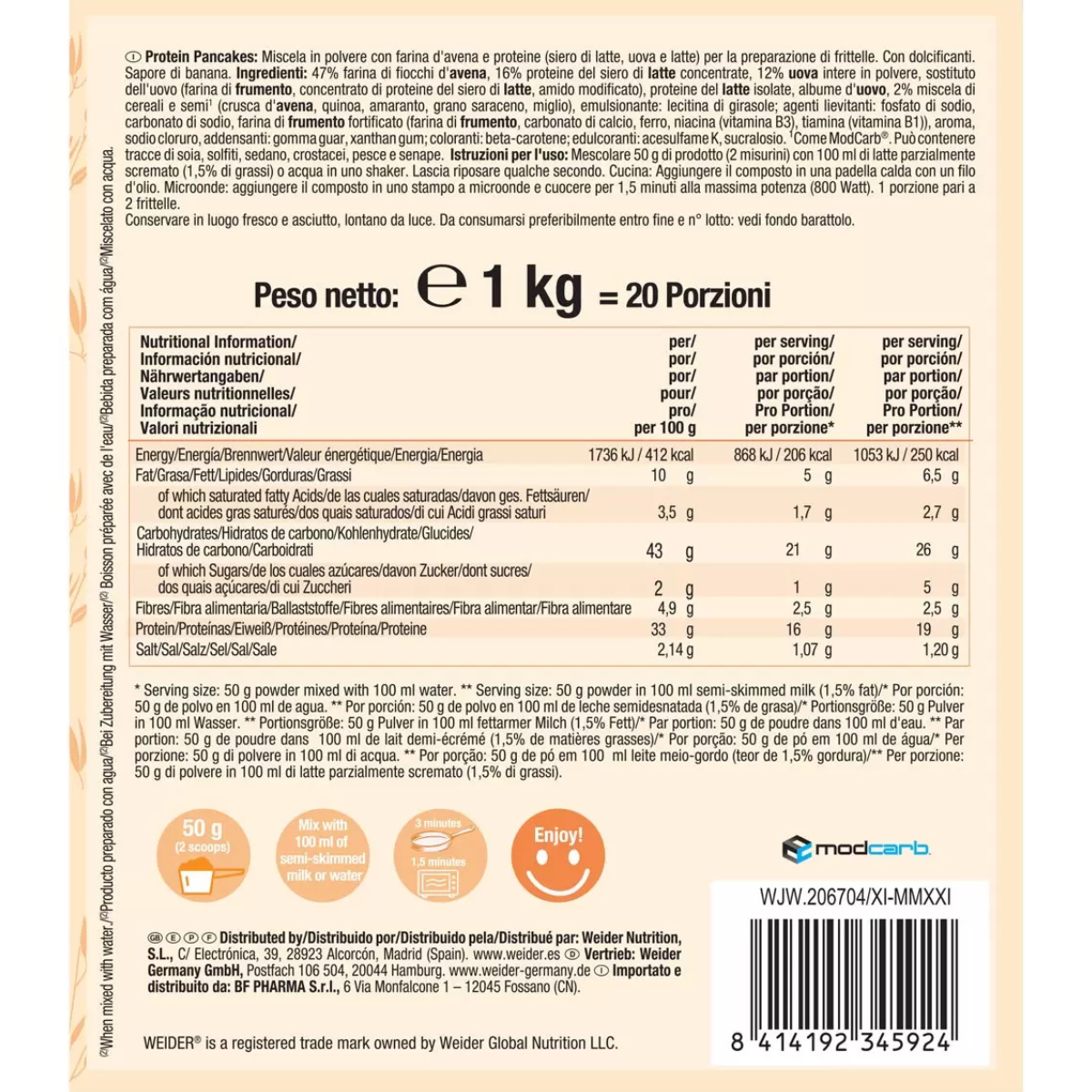Weider Protein Pancake Mix in Banana, 1kg
